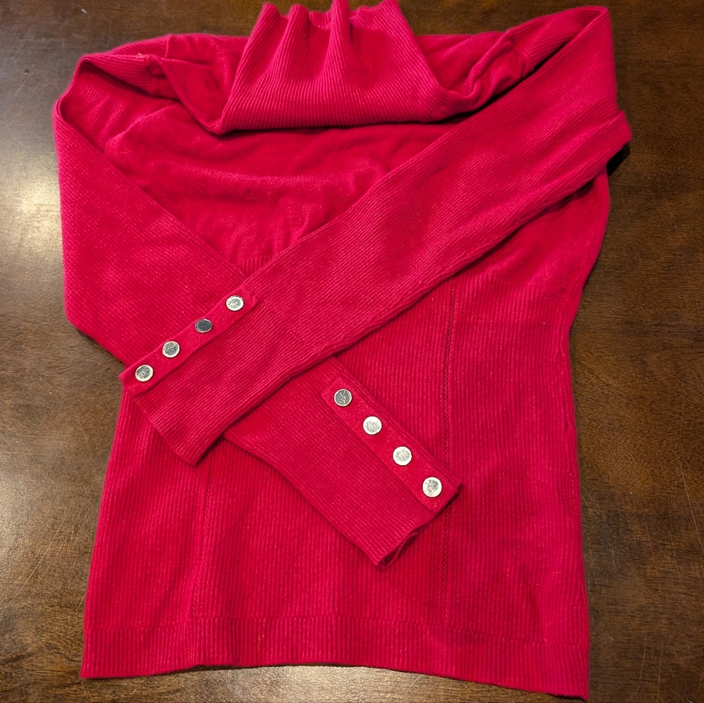 Red Turtleneck Sweater Buttons at Cuff